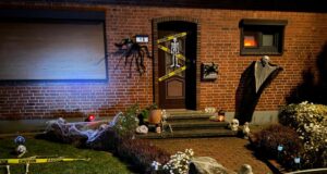 Im Hochkamp in Stelle wurde der Vorgarten eines Hauses schaurig schön dekoriert. Foto: Hamann