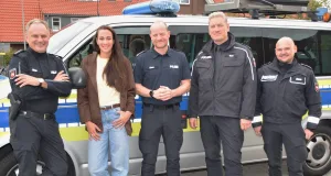 Das neue Führungsteam: Thomas Meyn (v.l.), Janine Mai, Oliver Kues, Holger Guse, Mark Zörner (auf dem Bild fehlt Nina Sommer). Foto: Polizei