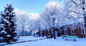 Der Rathausplatz vor der Steller Bibliothek. Foto: Grösch