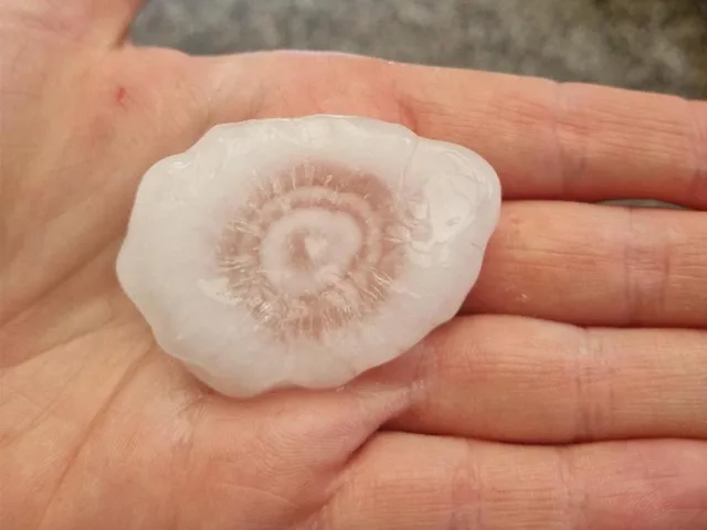 Golfballgroßer Hagel in Scharmbeck: "Sowas habe ich noch nie erlebt", sagt Leserin Inke. Ihr Terrassendach wurde durchlöchert. Foto: Inke