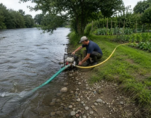 Der Landkreis Harburg warnt: Das Abpumpen von Wasser aus Bächen kann mit Geldbuße geahndet werden. Foto: Symbolbild/KI-generiert
