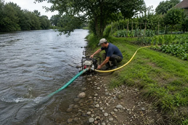 Der Landkreis Harburg warnt: Das Abpumpen von Wasser aus Bächen kann mit Geldbuße geahndet werden. Foto: Symbolbild/KI-generiert